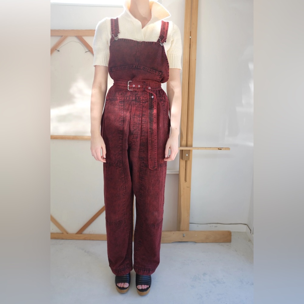 Rachel Comey Acid Wash Red Black Denim Overalls Jumpsuits